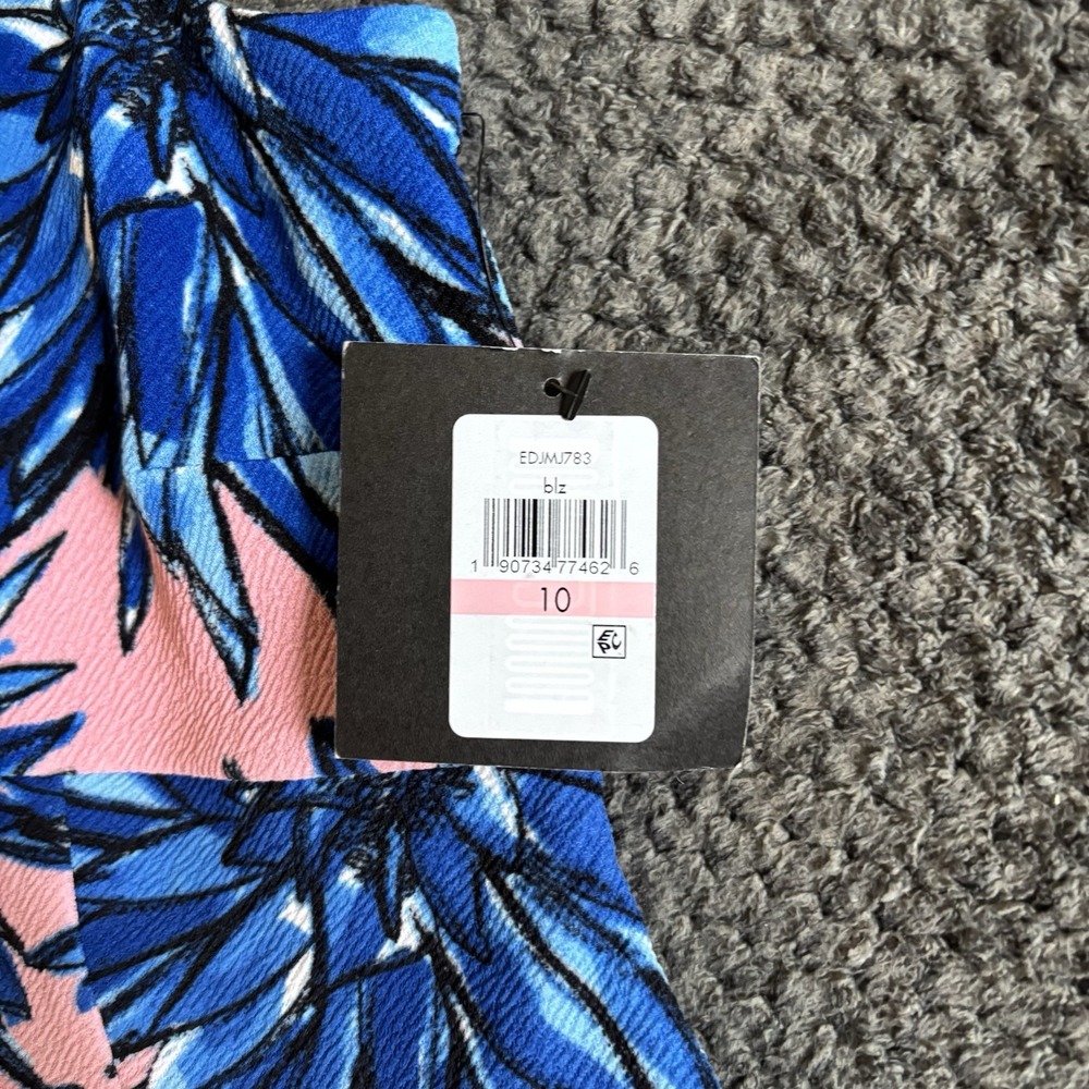 NWT Ellen Tracy Blue Pink‎ Dress Sleeveless Sheath Stretch Career Office Size 10 - Picture 7 of 10